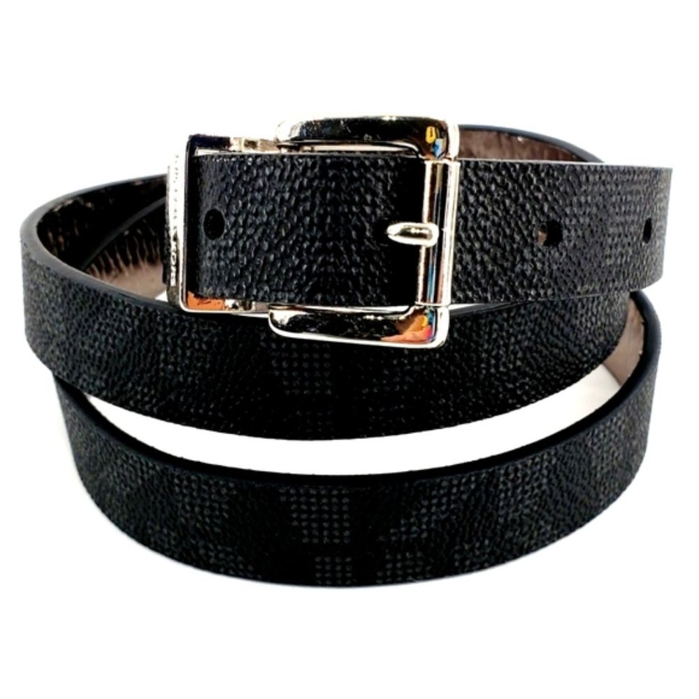Michael Kors Women's Waist 36" to 39" Black Casual Textured MK Print Belt